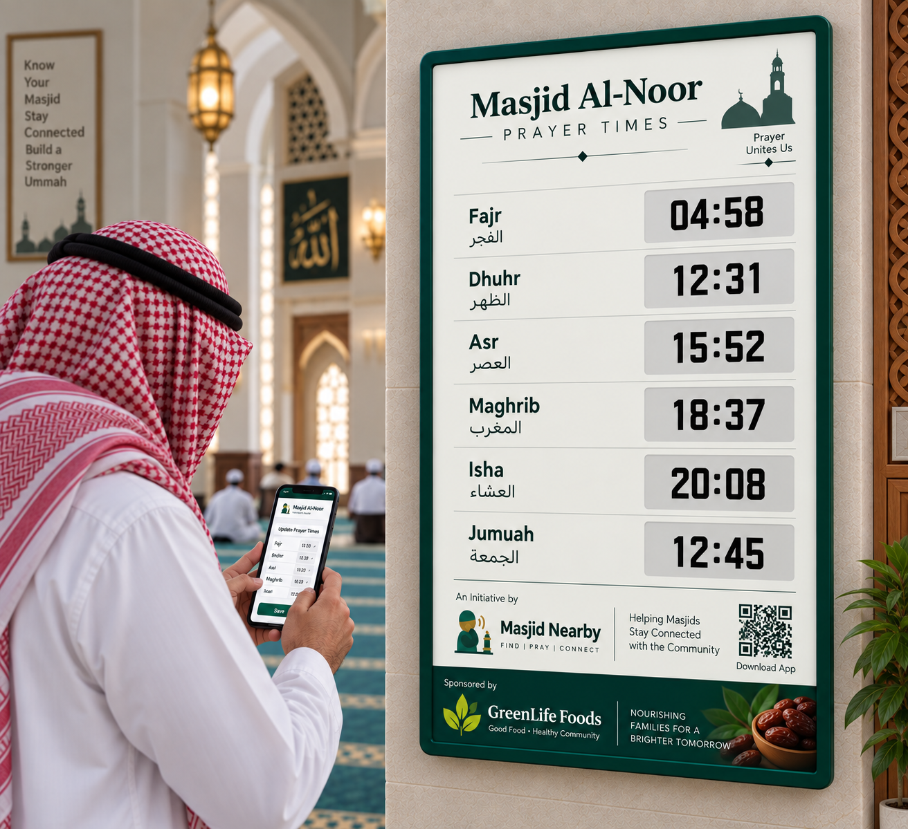 Masjid Nearby smart e-paper prayer times display board